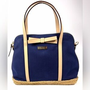 Kate Spade New York Navy Canvas Leather bow Satchel Crossbody Espadrille Base